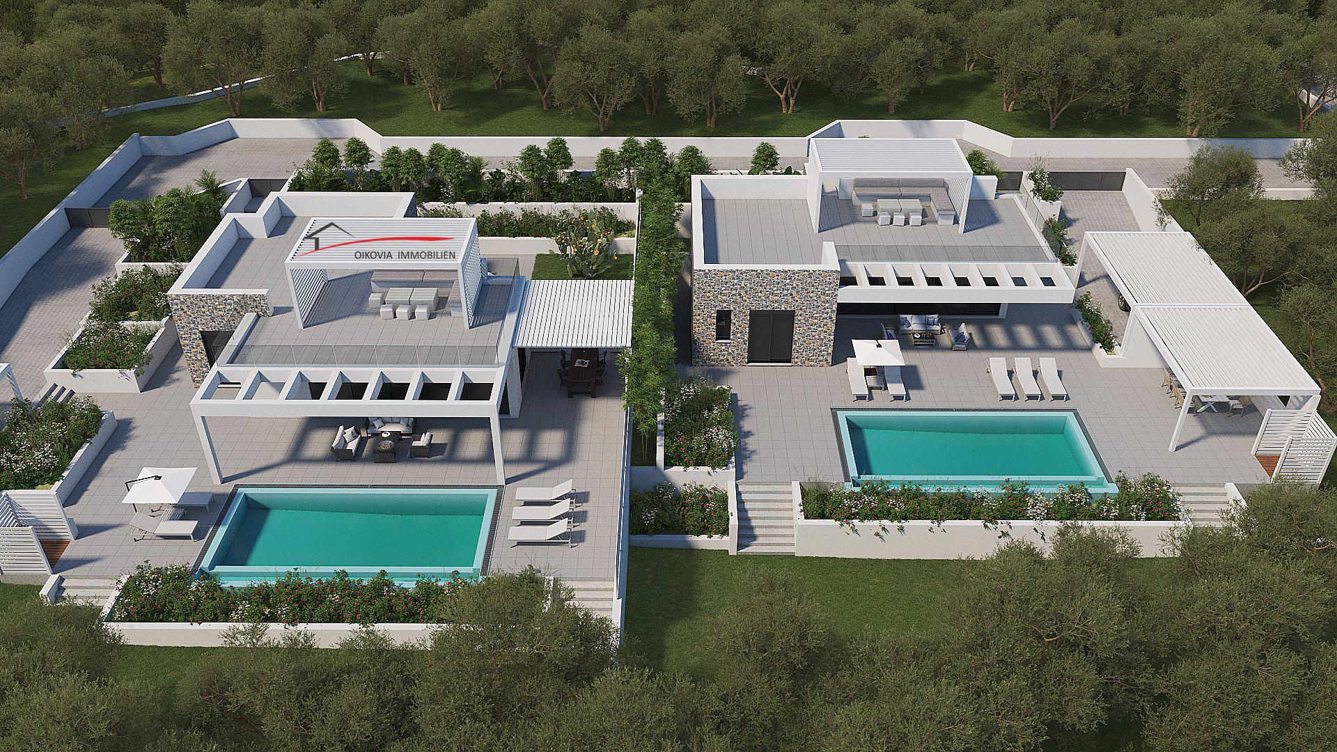 Luxus Villa in einer neue gebauten Anlage mit zwei Häuser auf 4000 qm Grundstück in Makry Gialos Kreta,